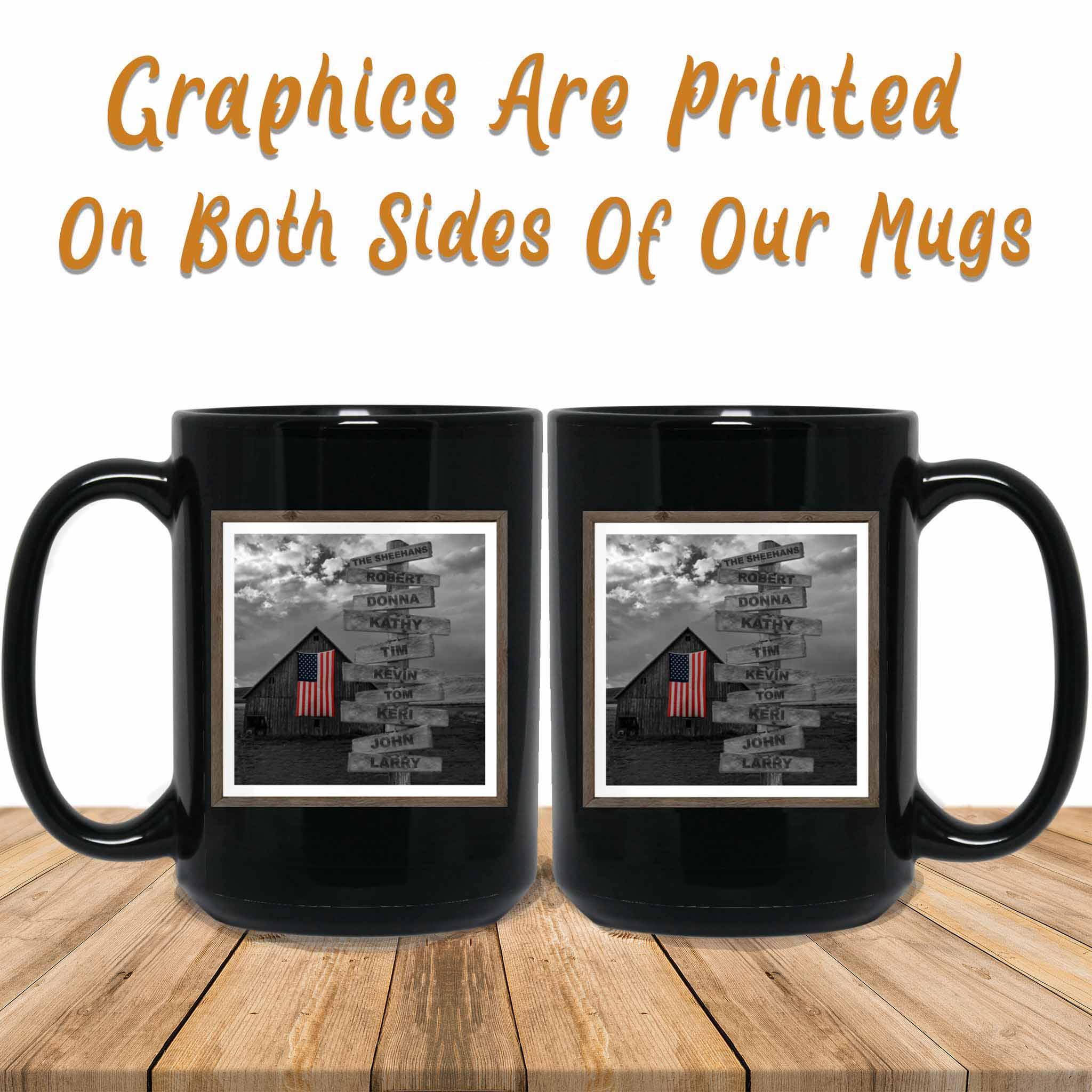 Rustic Barn B&W Color Flag Personalized Multi-Names Directional Sign MugCustomly Gifts