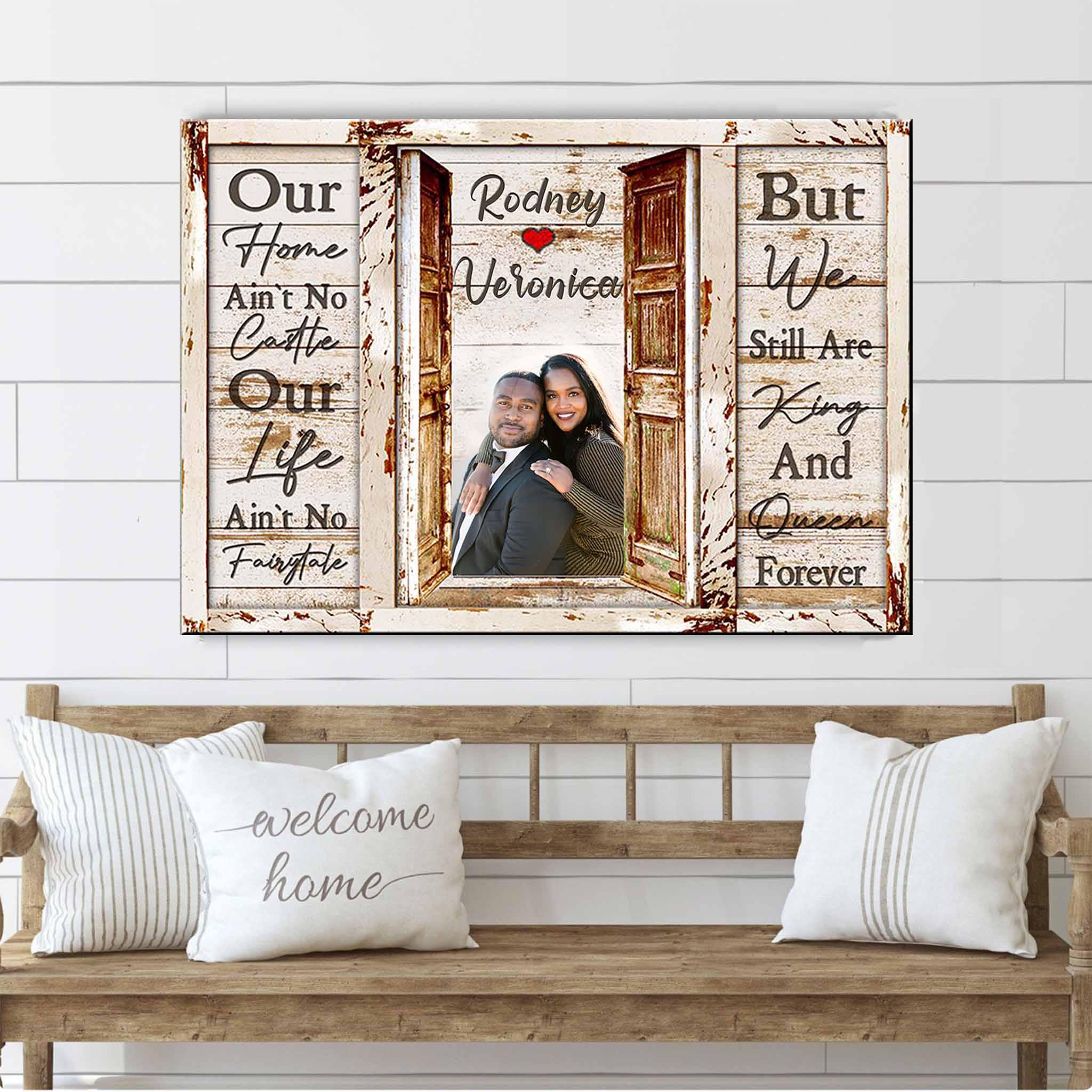 Rustic Doors Couple Saying Photo v1 Personalized CanvasCustomly Gifts