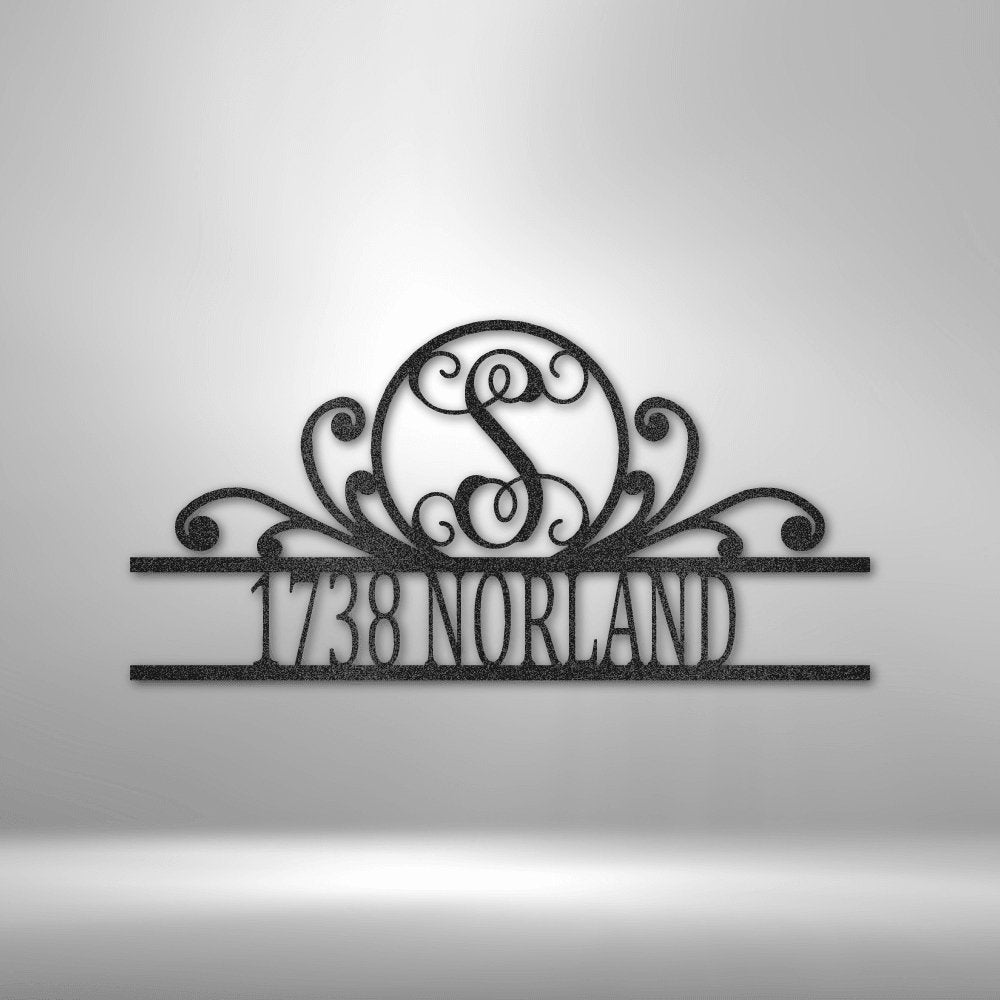 Scroll Personalized Family Initial Monogram Address Steel SignCustomly Gifts
