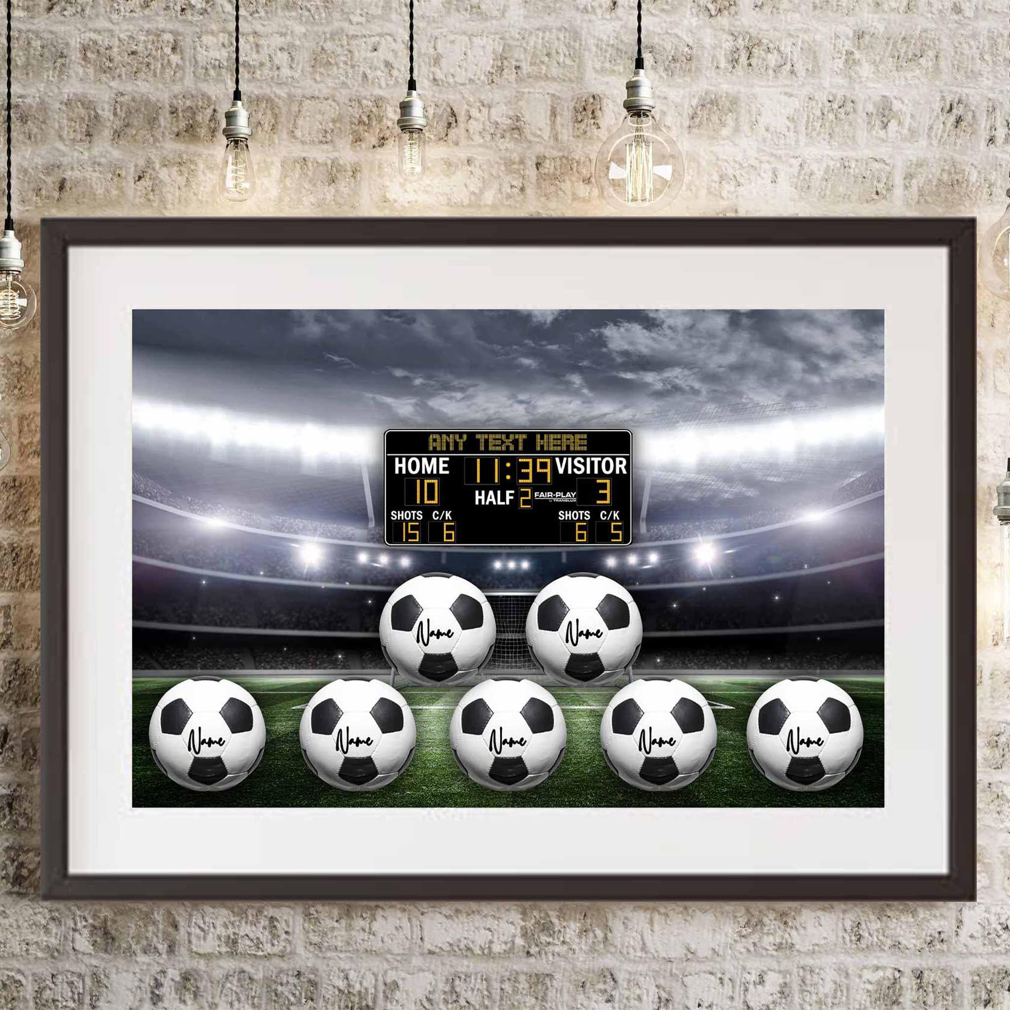 Soccer Stadium V1 Multiple Names Personalized Soccer Balls And Scoreboard Sign Poster PrintCustomly Gifts