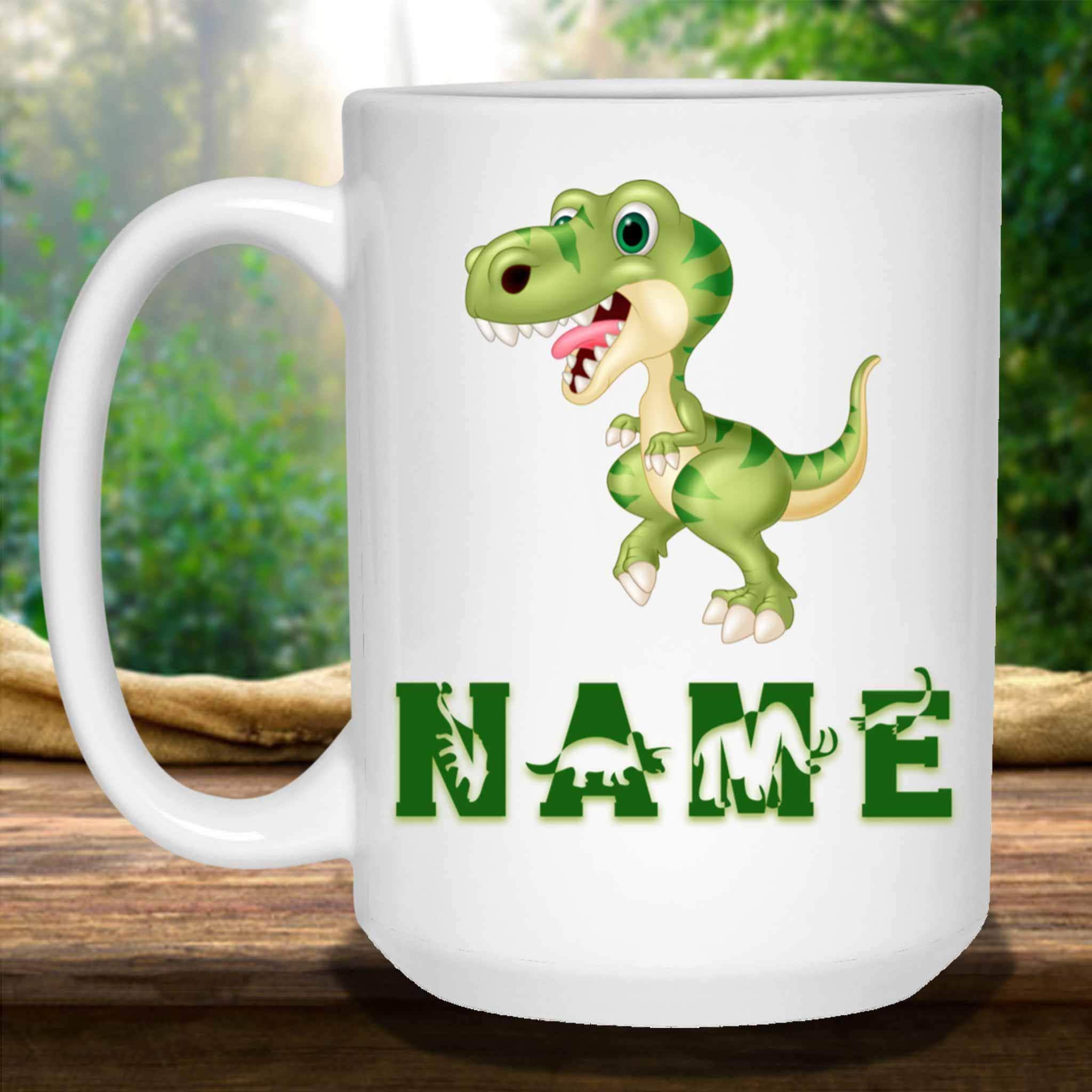 T-Rex Tyrannosaurus v1 Cartoon Dinosaur Custom Personalized Kids Themed MugsCustomly Gifts