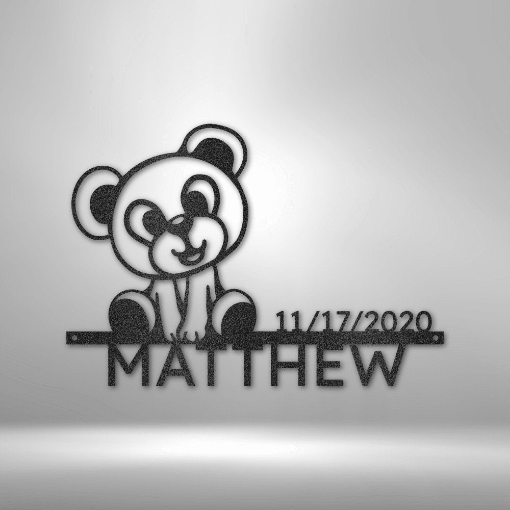 Teddy Bear Personalized Name Date Text Steel SignCustomly Gifts