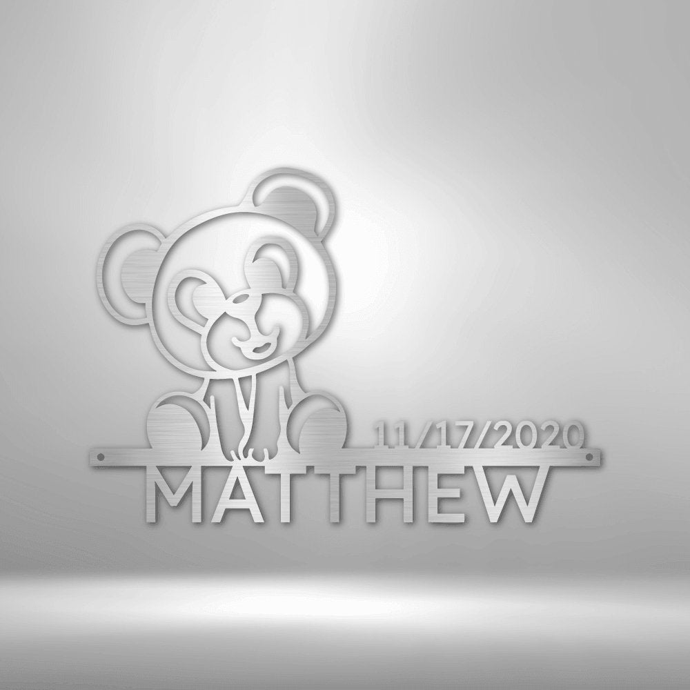 Teddy Bear Personalized Name Date Text Steel SignCustomly Gifts