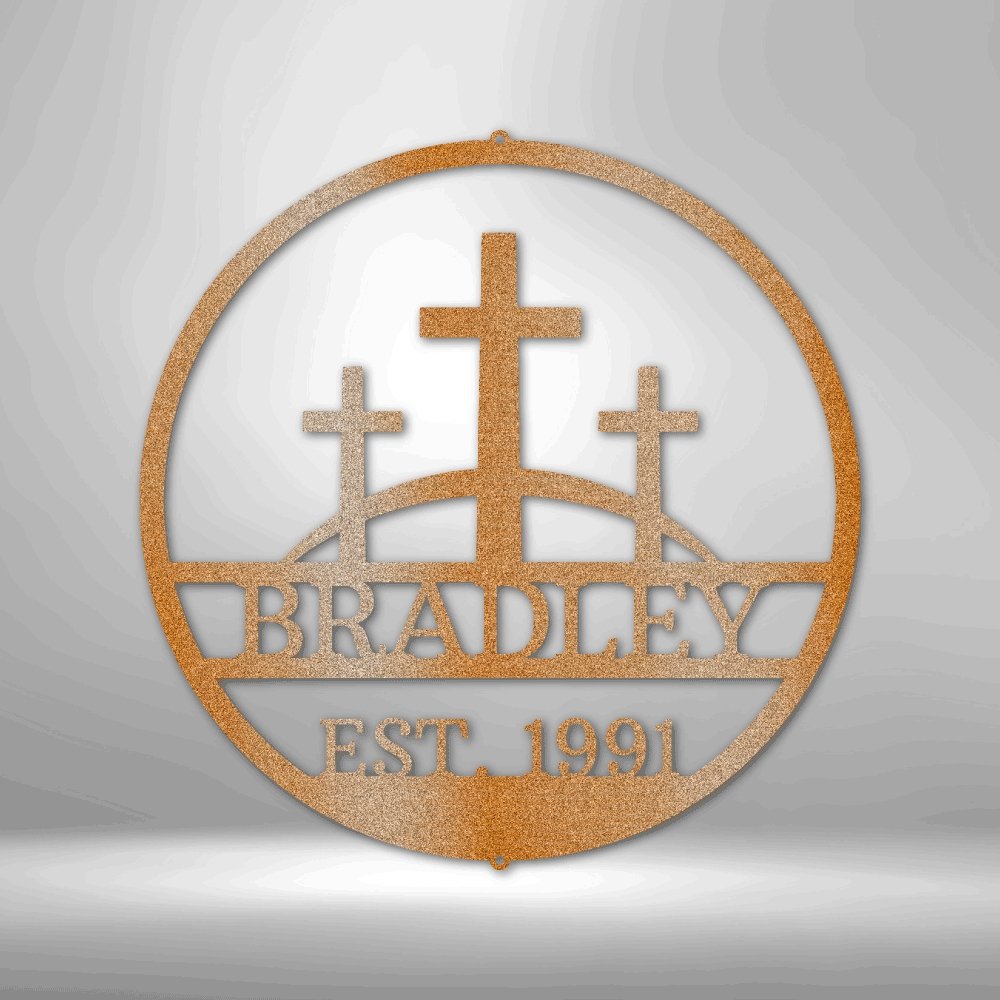 Three Crosses Personalized Name Text Steel SignCustomly Gifts