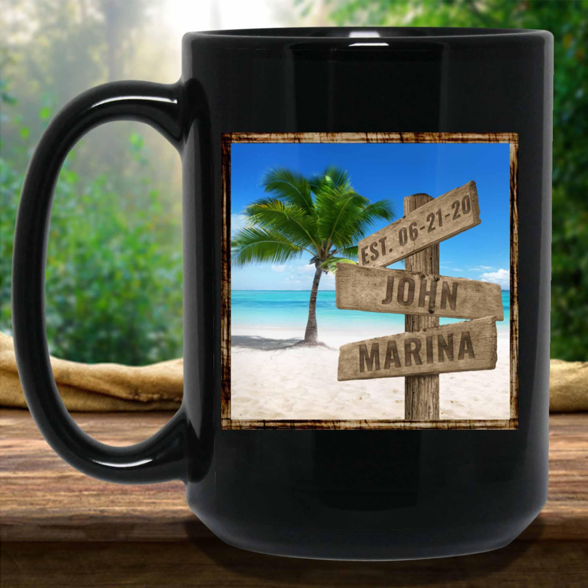 Tropical Beach v1 Personalized Multi-Names Directional Sign MugCustomly Gifts