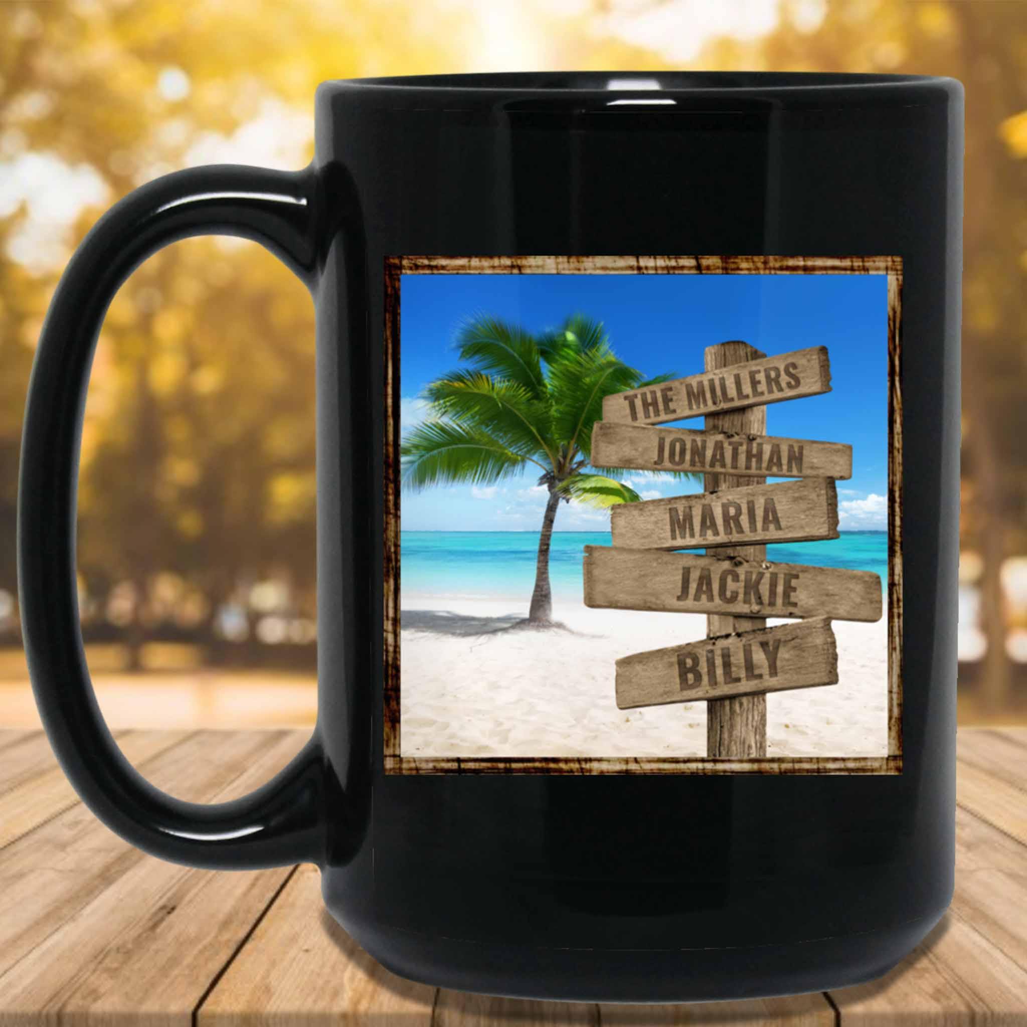 Tropical Beach v1 Personalized Multi-Names Directional Sign MugCustomly Gifts