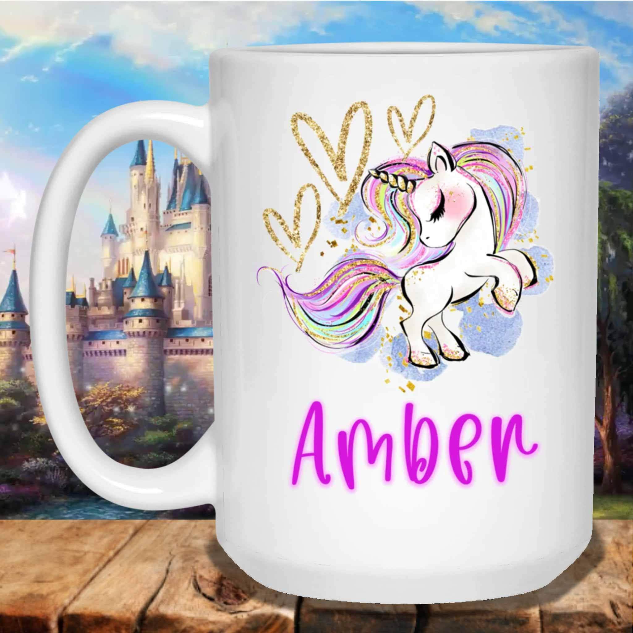 Unicorn and Hearts Colorful Custom Personalized MugsCustomly Gifts