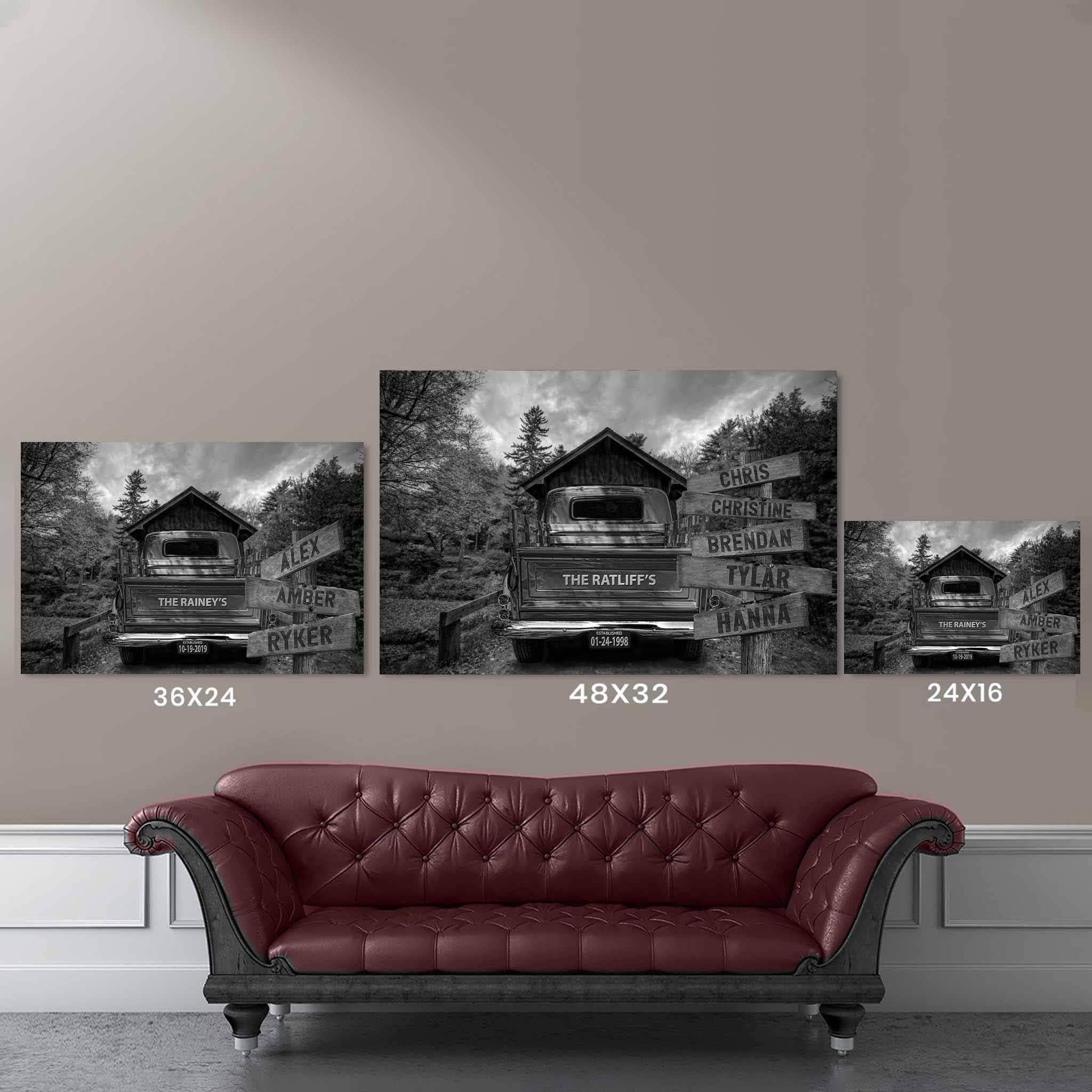 Vintage Truck B&W On Covered Bridge Personalized Tailgate, License Plate & Directional Sign CanvasCustomly Gifts