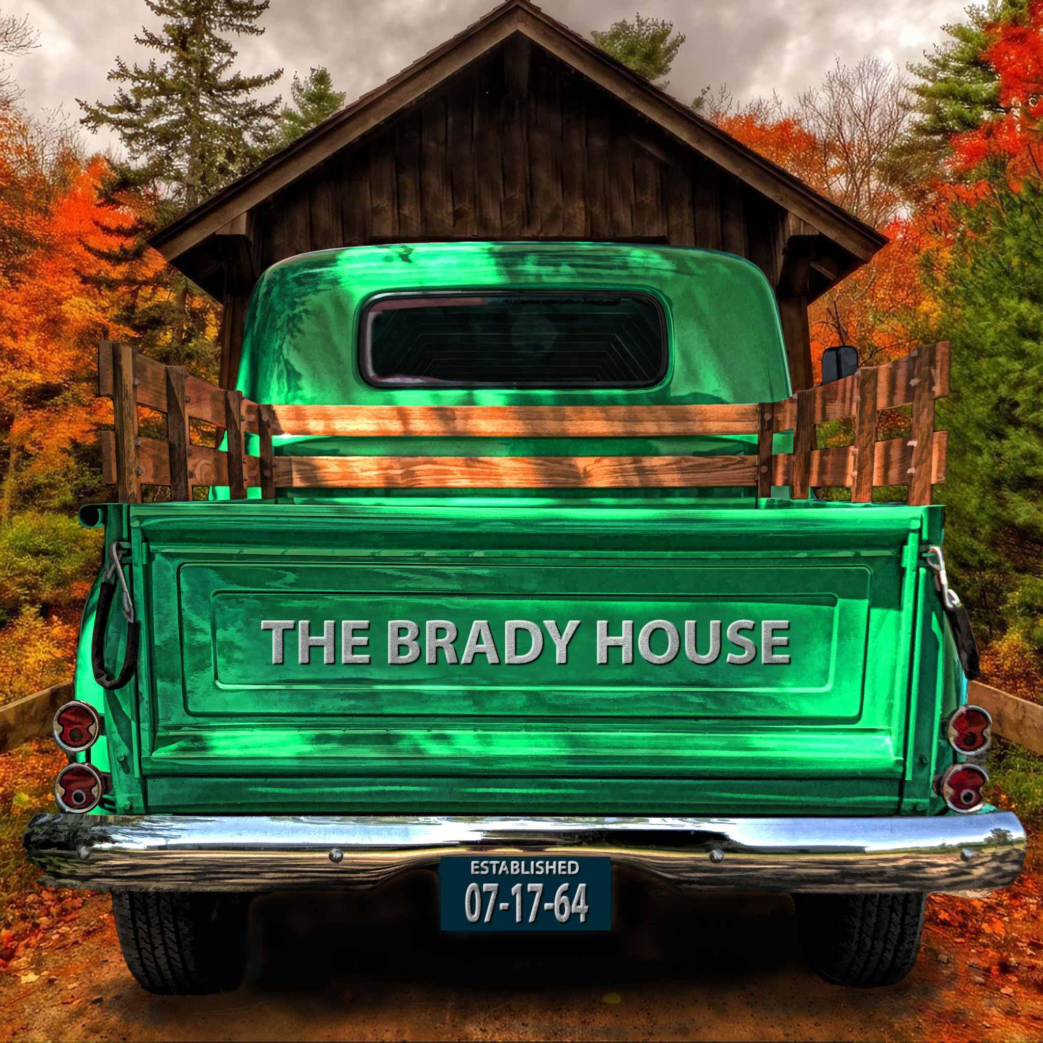 Vintage Truck (Mint Green) On Covered Bridge Personalized Tailgate & License Plate CanvasCustomly Gifts