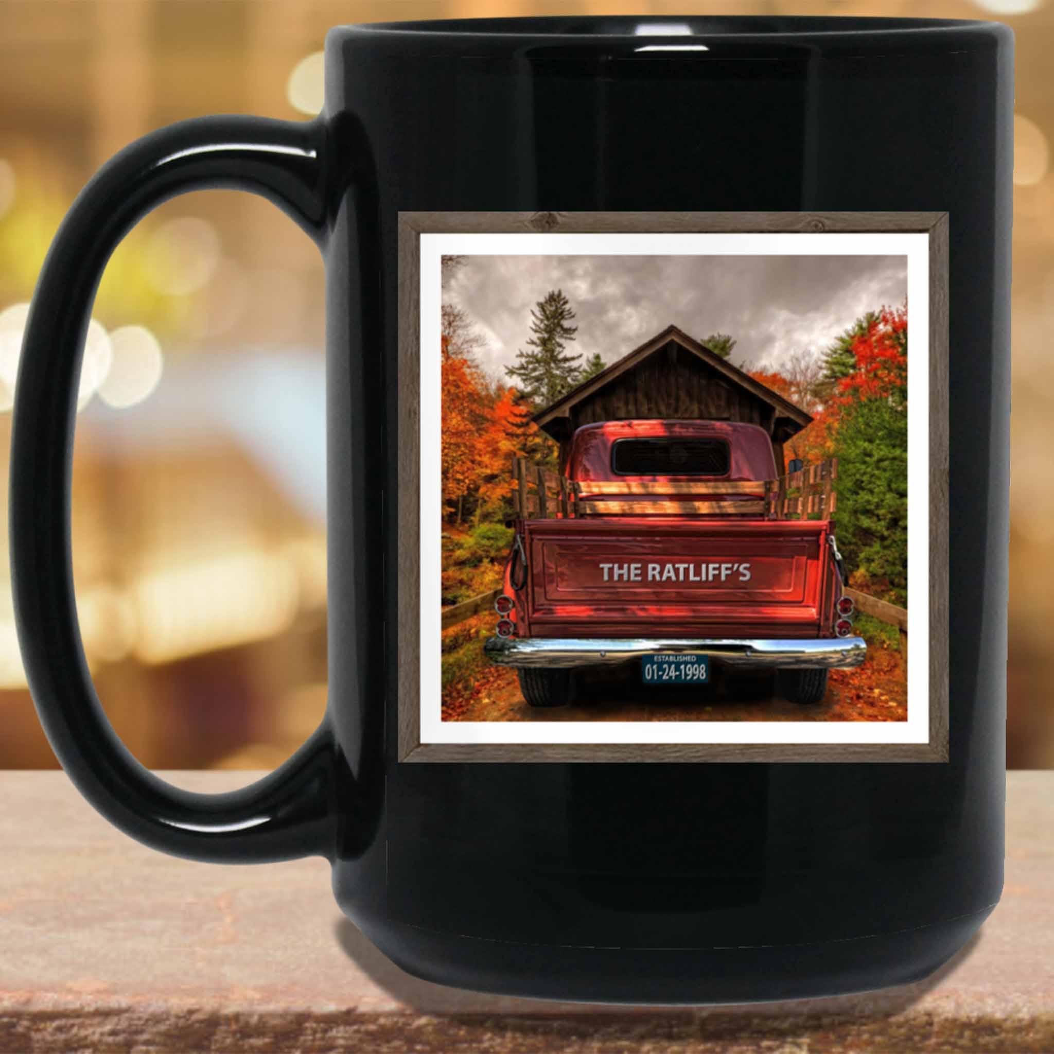 Vintage Truck (Rust Orange) Covered Bridge Personalized Tailgate & License Plate MugCustomly Gifts