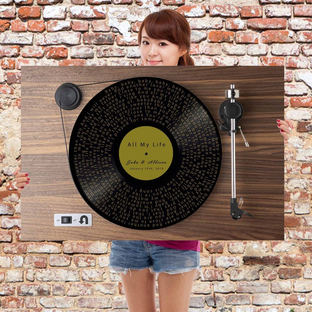 Walnut Orbital Turntable Vinyl Record Song Lyrics Personalized CanvasCustomly Gifts