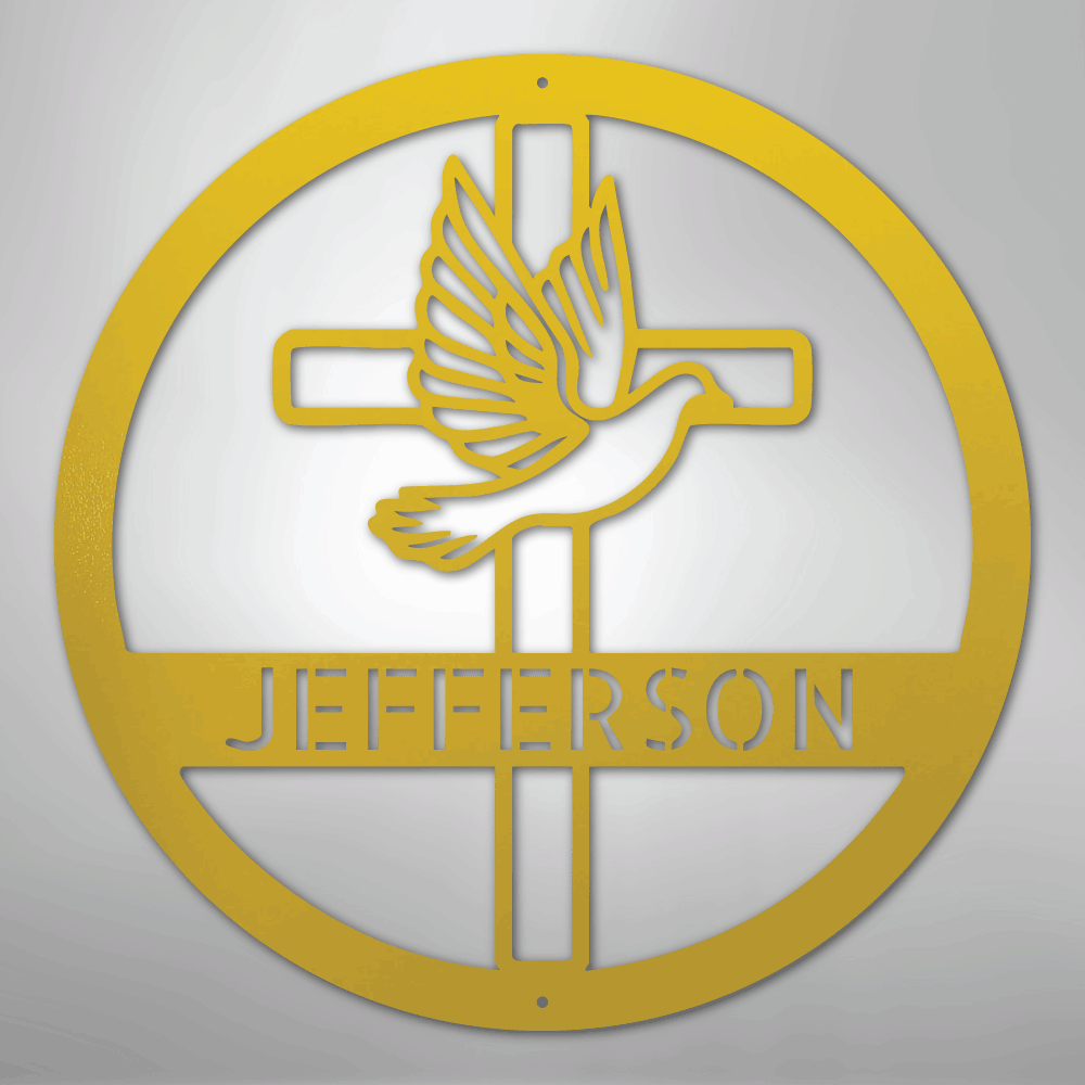 Dove and Cross Personalized Steel Metal Sign Wall ArtCustomly Gifts