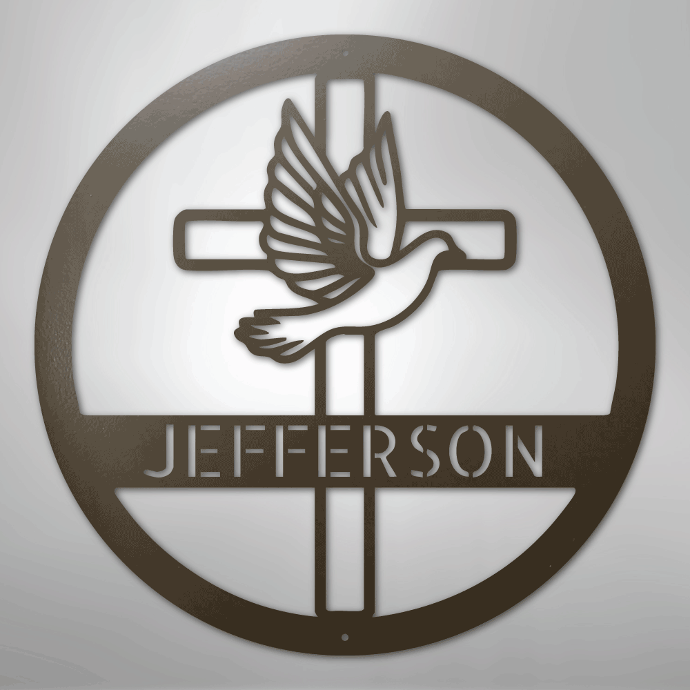 Dove and Cross Personalized Steel Metal Sign Wall ArtCustomly Gifts