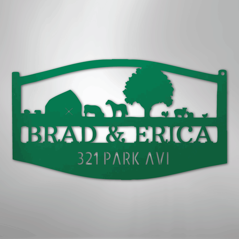Farm Scene Personalized Name and Address Steel Metal SignCustomly Gifts