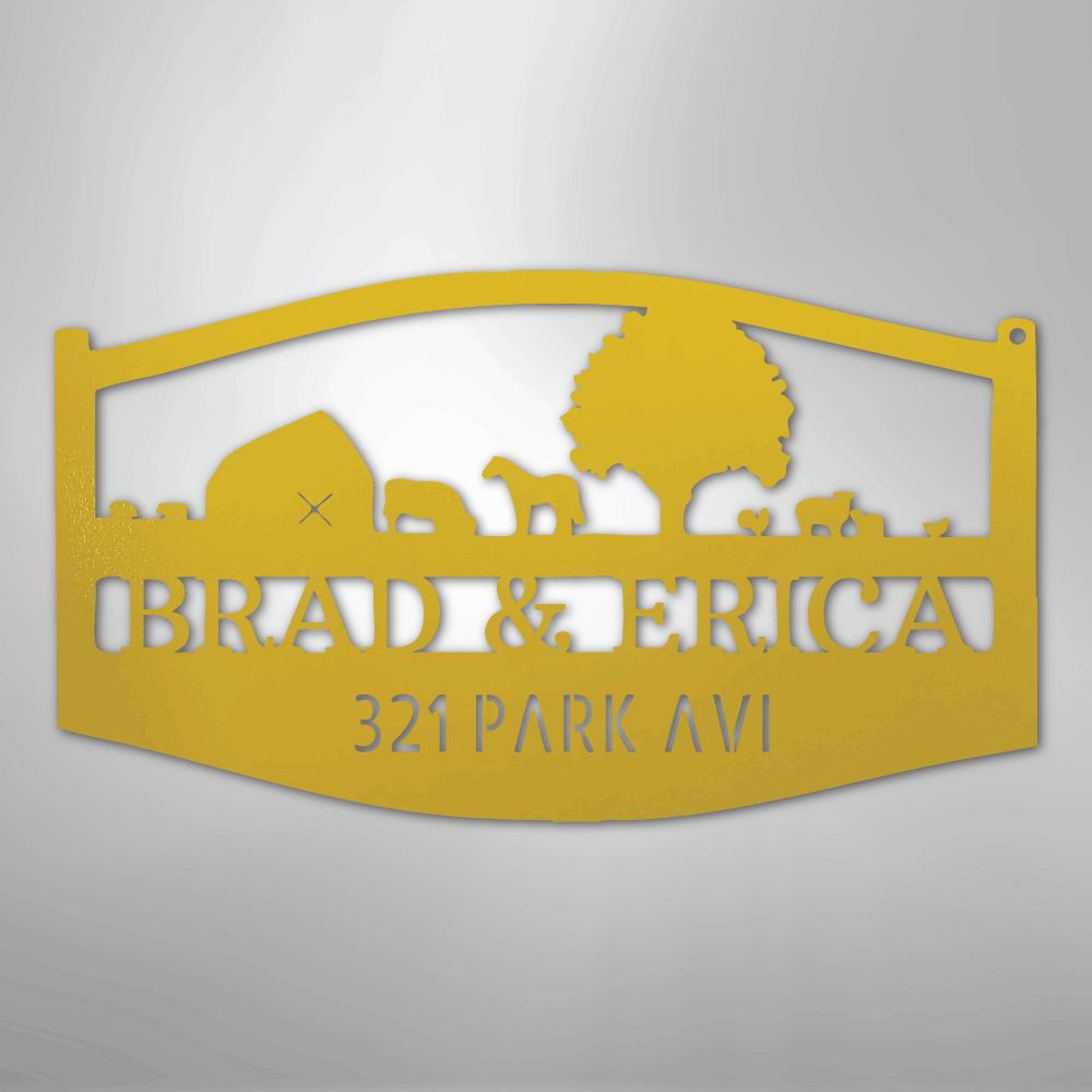 Farm Scene Personalized Name and Address Steel Metal SignCustomly Gifts