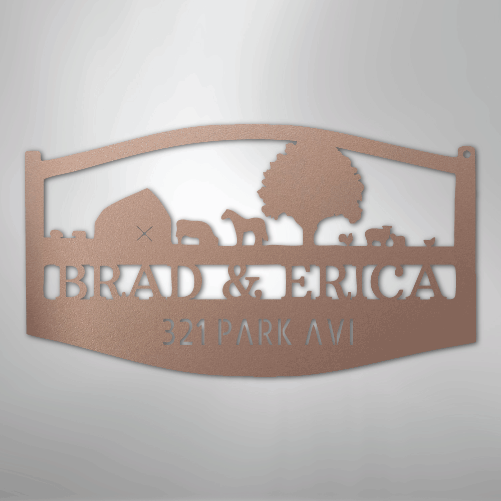 Farm Scene Personalized Name and Address Steel Metal SignCustomly Gifts