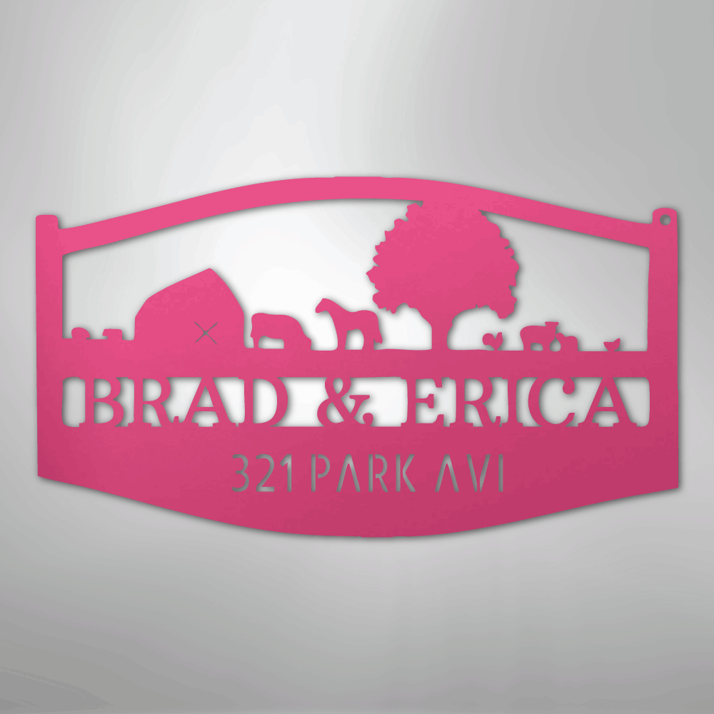 Farm Scene Personalized Name and Address Steel Metal SignCustomly Gifts
