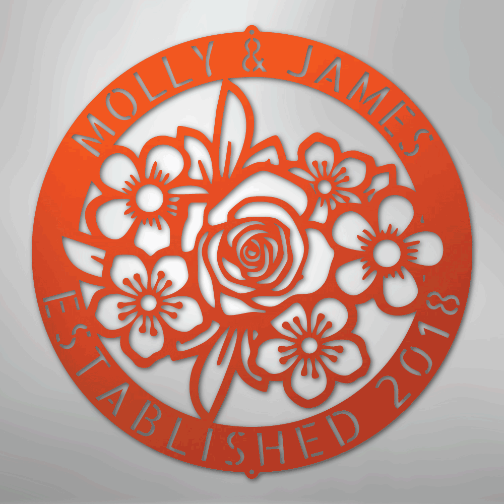 Floral Ring Personalized Monogram Steel Metal Sign Wall ArtCustomly Gifts