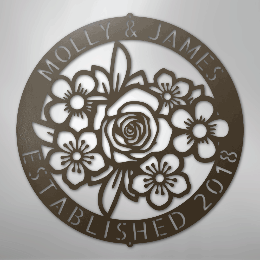 Floral Ring Personalized Monogram Steel Metal Sign Wall ArtCustomly Gifts