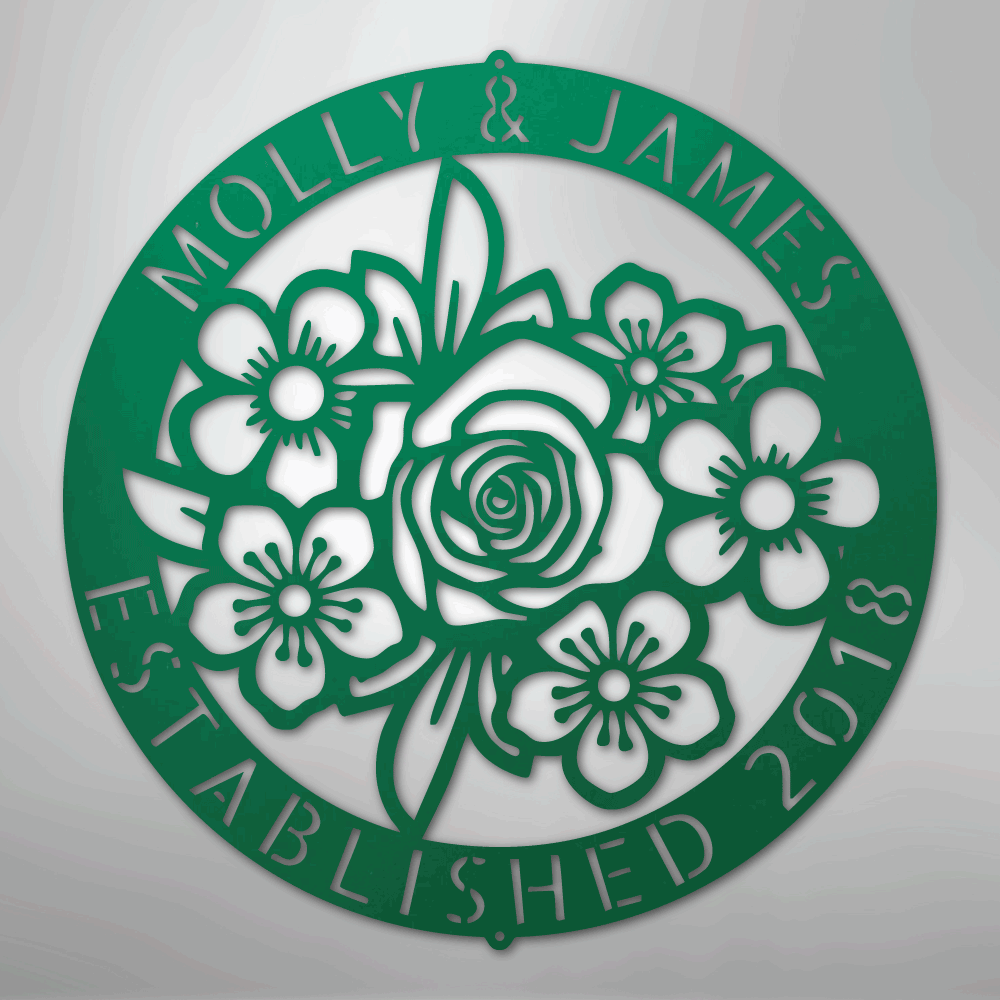 Floral Ring Personalized Monogram Steel Metal Sign Wall ArtCustomly Gifts