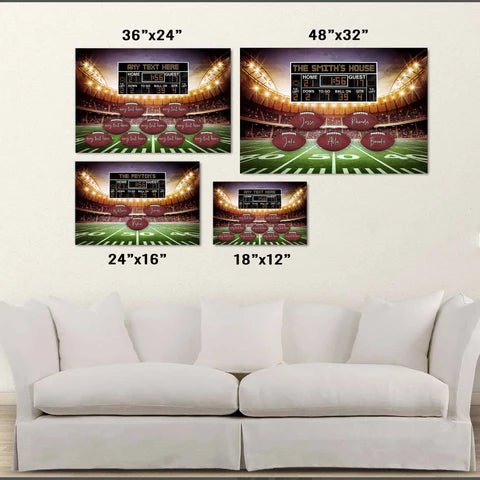 Football Stadium V1 Multiple Names Personalized Footballs And Scoreboard Sign CanvasCustomly Gifts