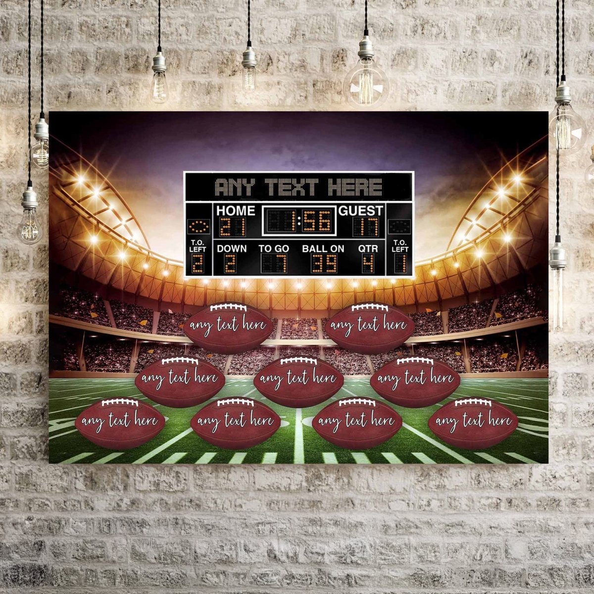 Football Stadium V1 Multiple Names Personalized Footballs And Scoreboard Sign CanvasCustomly Gifts