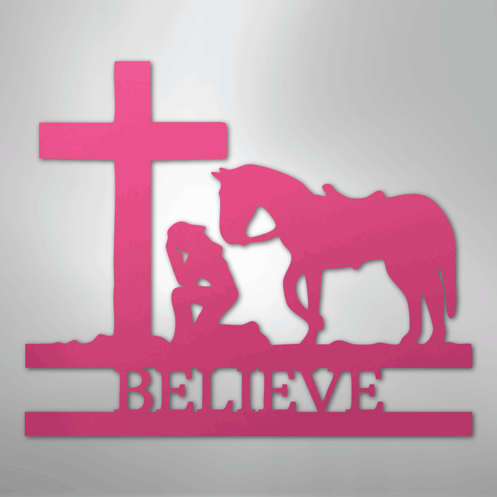 Kneeling Cowgirl Cross Personalized Memorial Steel Metal SignCustomly Gifts