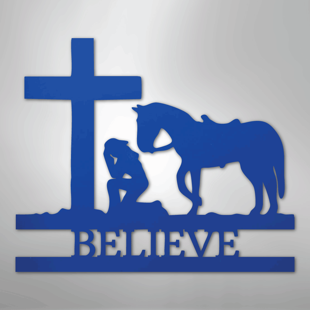 Kneeling Cowgirl Cross Personalized Memorial Steel Metal SignCustomly Gifts