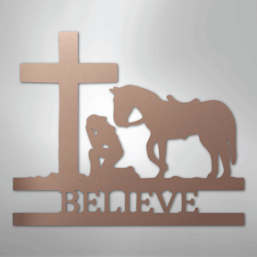 Kneeling Cowgirl Cross Personalized Memorial Steel Metal SignCustomly Gifts