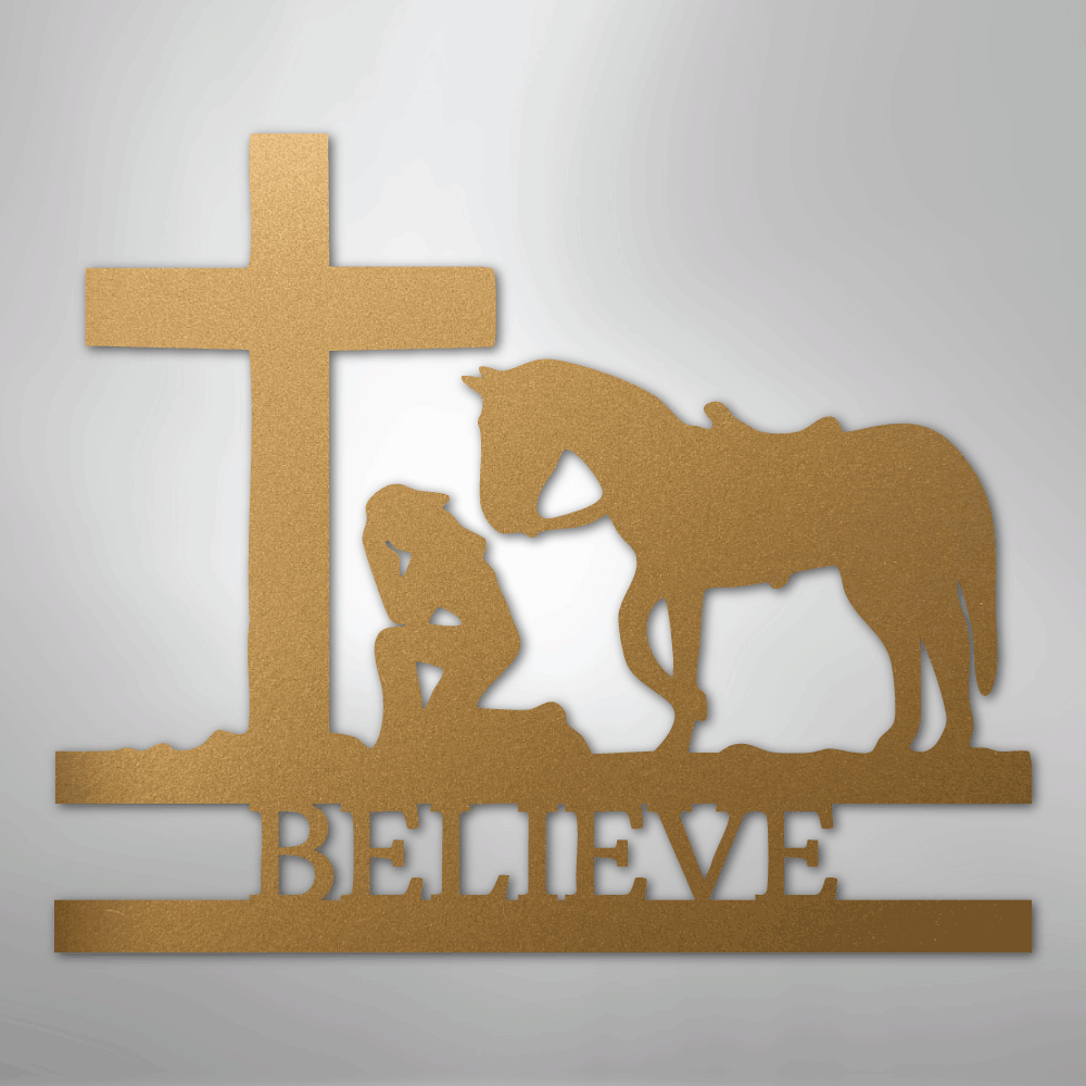 Kneeling Cowgirl Cross Personalized Memorial Steel Metal SignCustomly Gifts