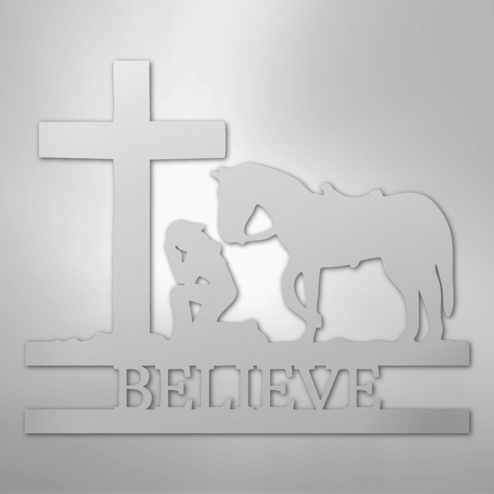Kneeling Cowgirl Cross Personalized Memorial Steel Metal SignCustomly Gifts