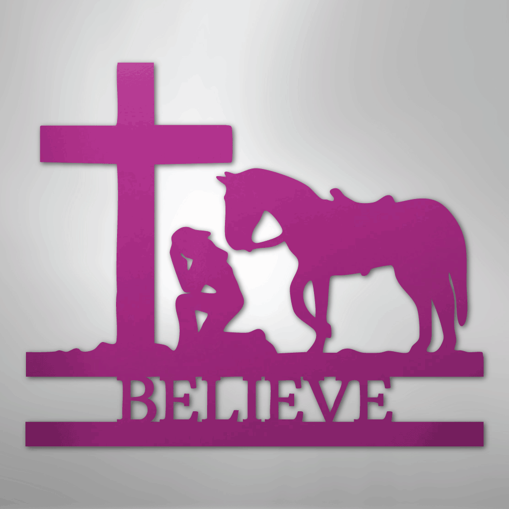 Kneeling Cowgirl Cross Personalized Memorial Steel Metal SignCustomly Gifts