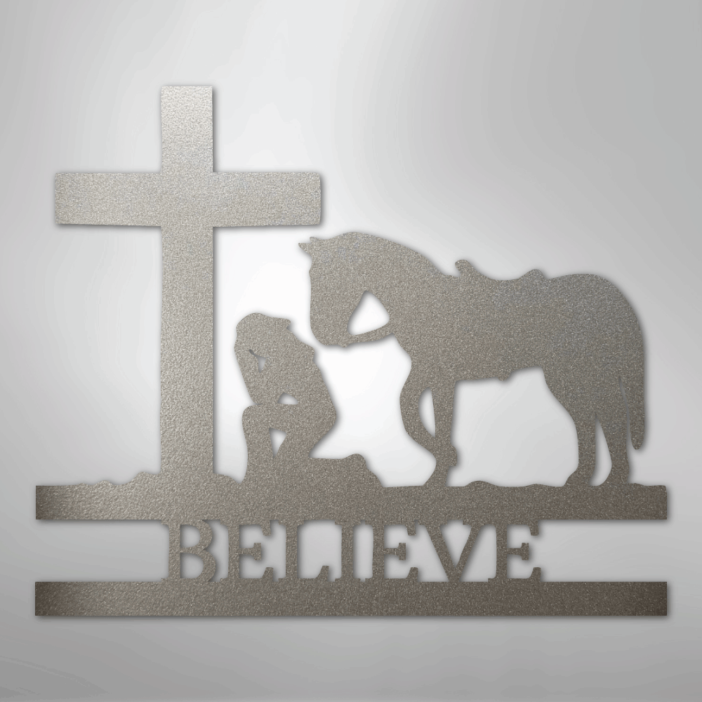 Kneeling Cowgirl Cross Personalized Memorial Steel Metal SignCustomly Gifts