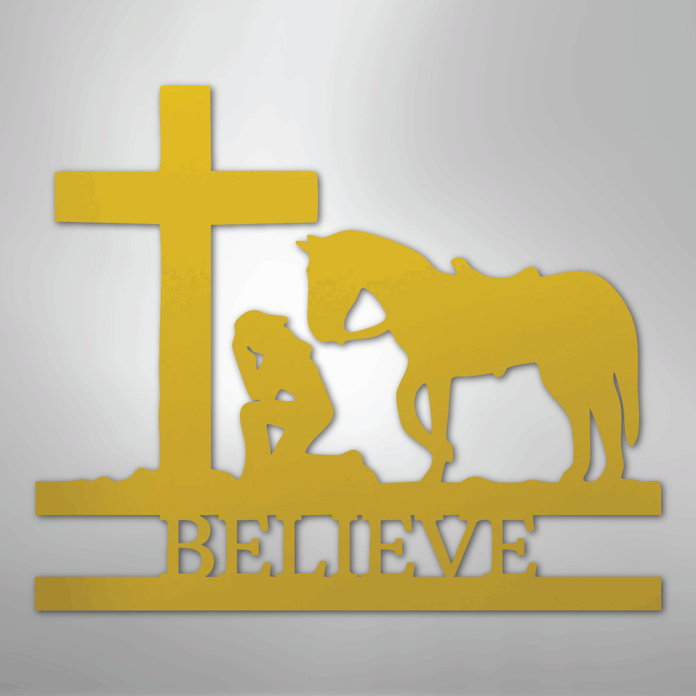 Kneeling Cowgirl Cross Personalized Memorial Steel Metal SignCustomly Gifts