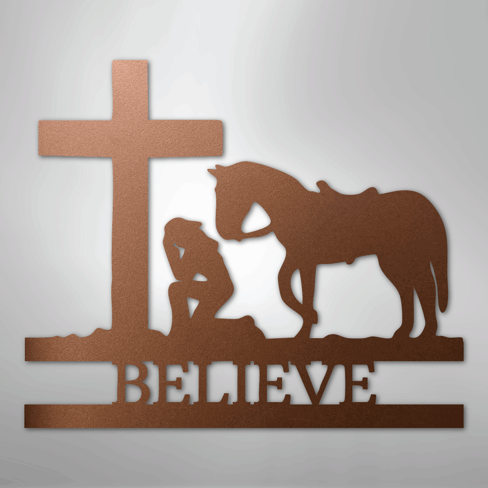 Kneeling Cowgirl Cross Personalized Memorial Steel Metal SignCustomly Gifts