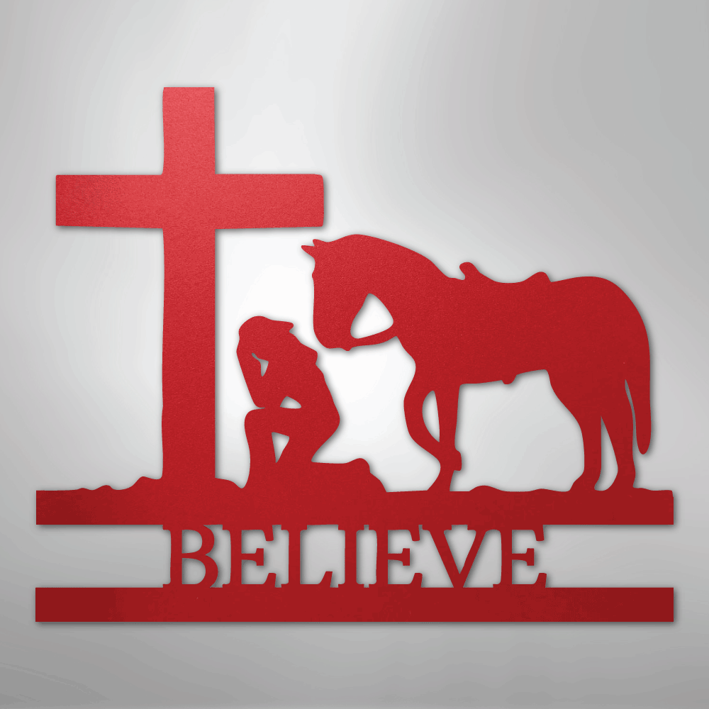 Kneeling Cowgirl Cross Personalized Memorial Steel Metal SignCustomly Gifts