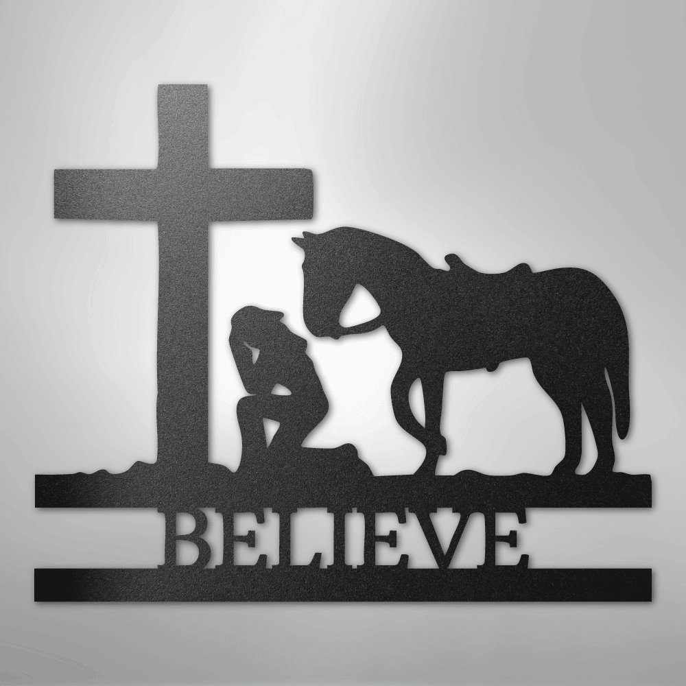 Kneeling Cowgirl Cross Personalized Memorial Steel Metal SignCustomly Gifts