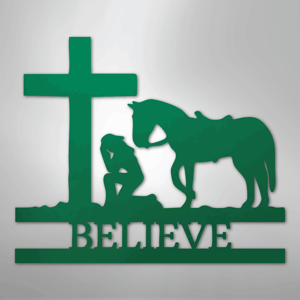 Kneeling Cowgirl Cross Personalized Memorial Steel Metal SignCustomly Gifts