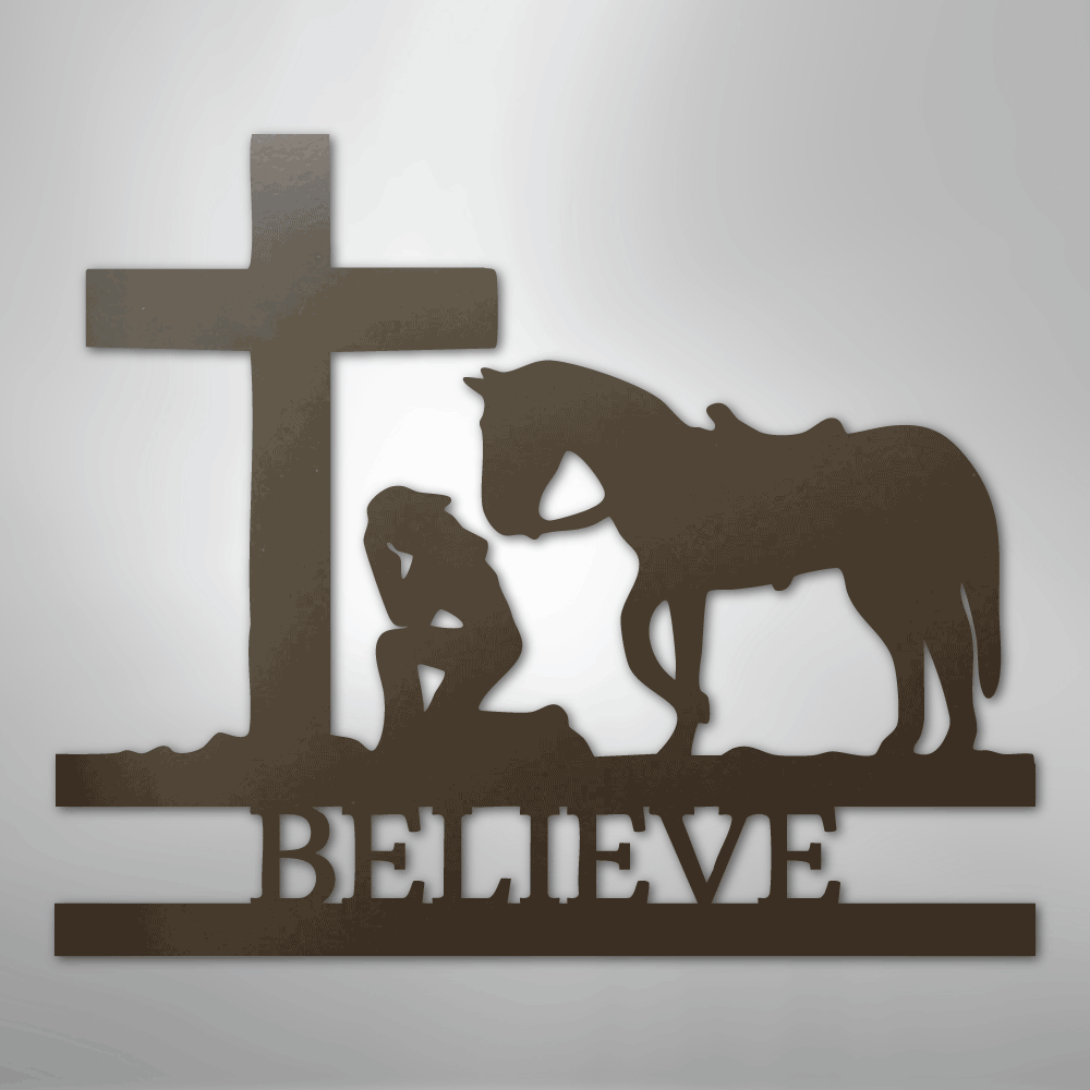 Kneeling Cowgirl Cross Personalized Memorial Steel Metal SignCustomly Gifts