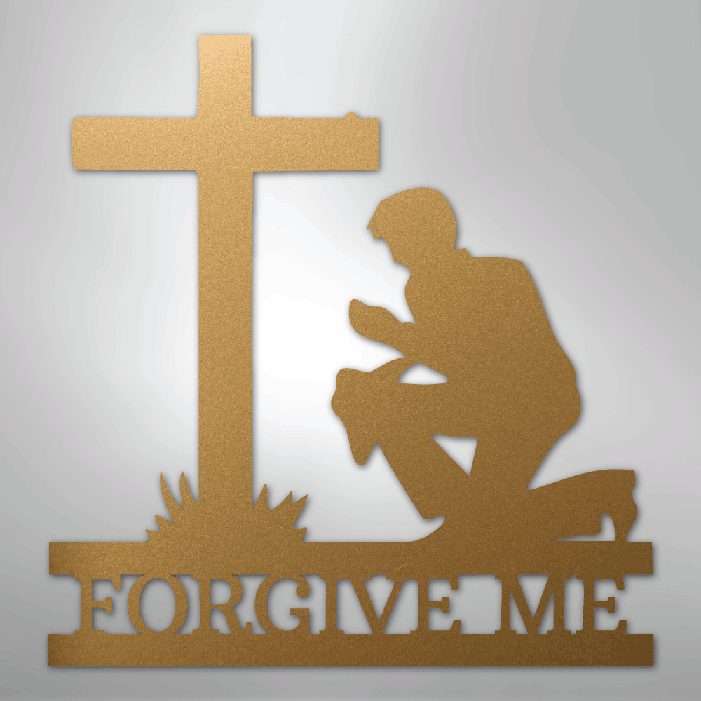 Kneeling Man Cross Personalized Memorial Steel Metal SignCustomly Gifts