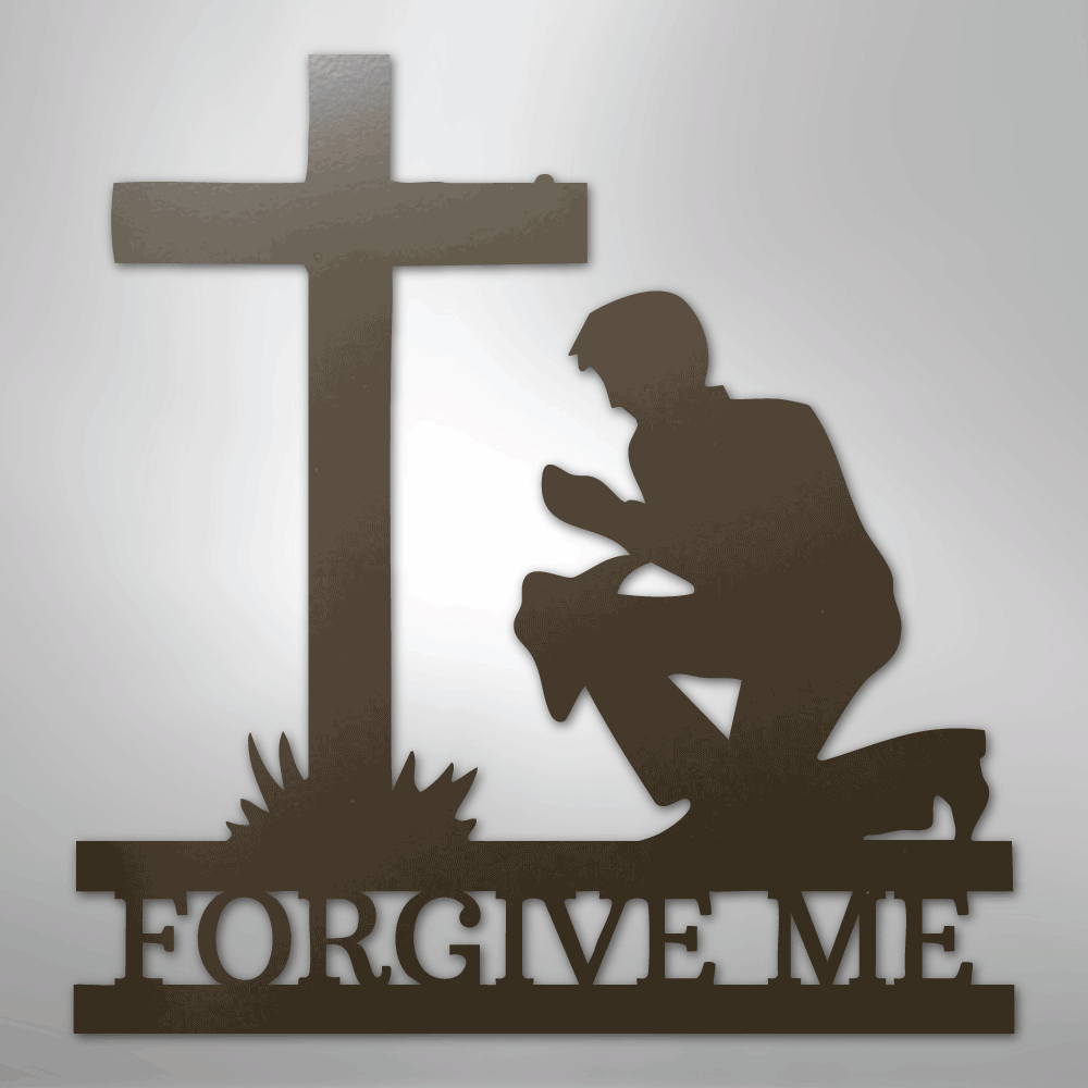 Kneeling Man Cross Personalized Memorial Steel Metal SignCustomly Gifts