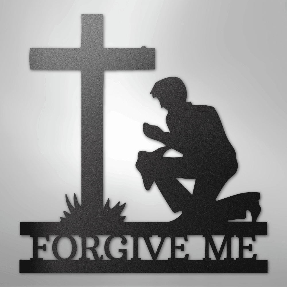 Kneeling Man Cross Personalized Memorial Steel Metal SignCustomly Gifts