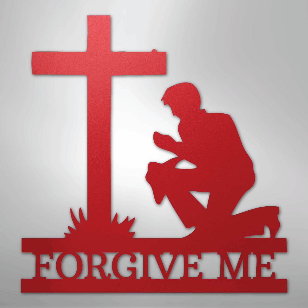 Kneeling Man Cross Personalized Memorial Steel Metal SignCustomly Gifts