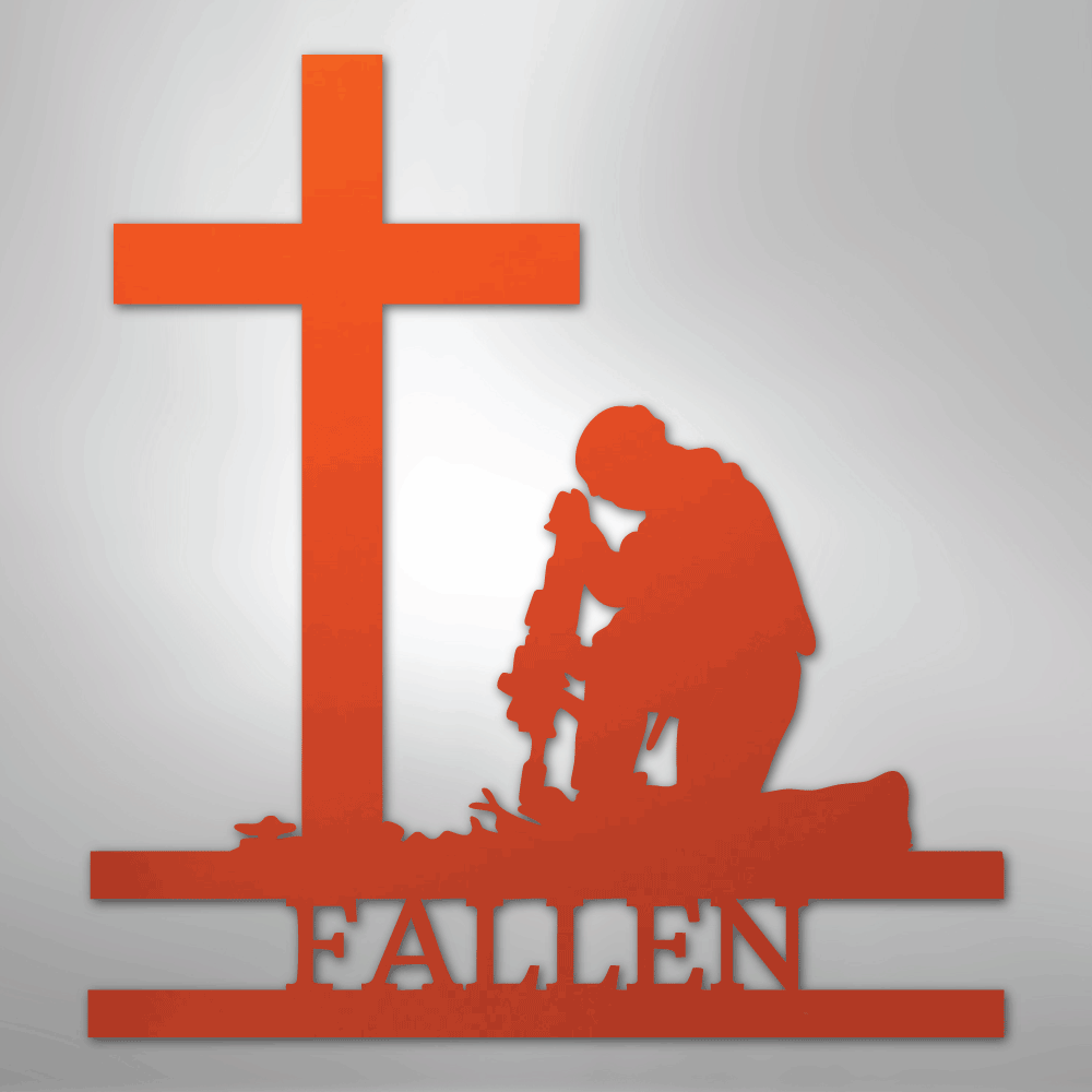 Kneeling Soldier Cross Personalized Memorial Steel Metal SignCustomly Gifts