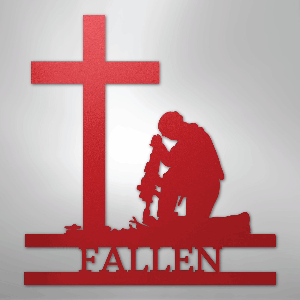 Kneeling Soldier Cross Personalized Memorial Steel Metal SignCustomly Gifts