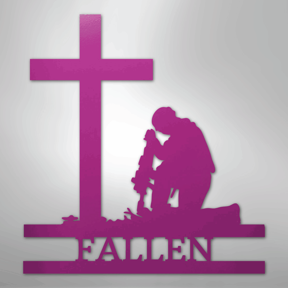 Kneeling Soldier Cross Personalized Memorial Steel Metal SignCustomly Gifts
