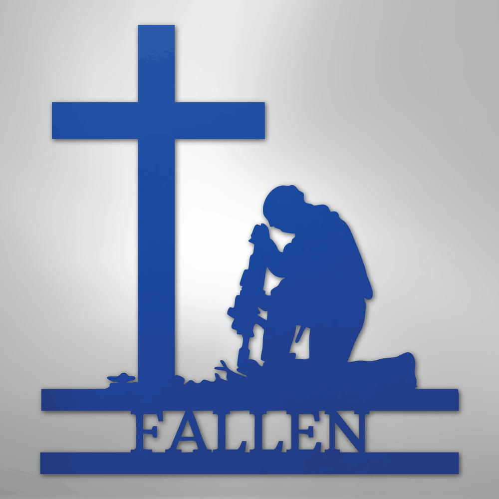 Kneeling Soldier Cross Personalized Memorial Steel Metal SignCustomly Gifts