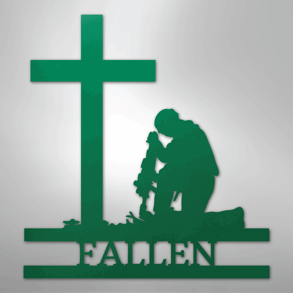 Kneeling Soldier Cross Personalized Memorial Steel Metal SignCustomly Gifts