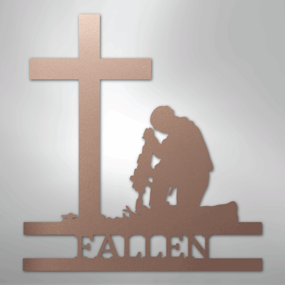 Kneeling Soldier Cross Personalized Memorial Steel Metal SignCustomly Gifts