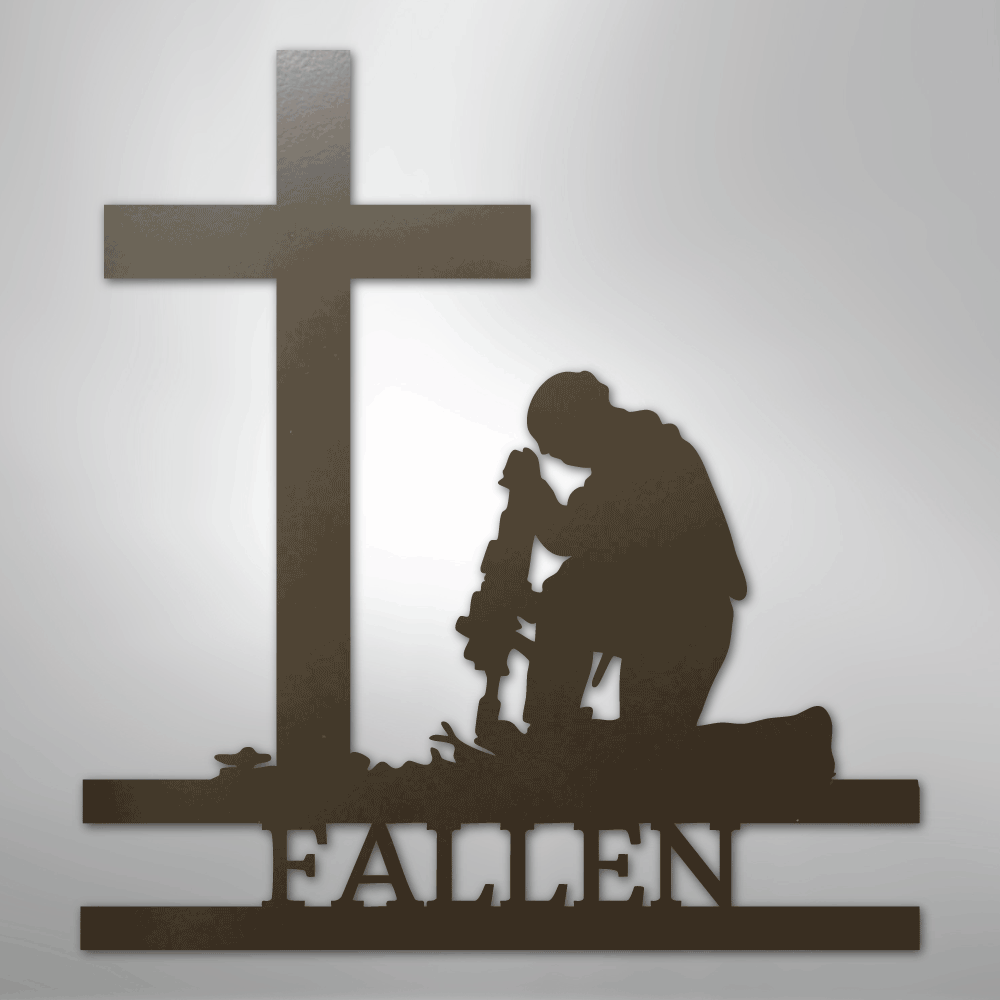 Kneeling Soldier Cross Personalized Memorial Steel Metal SignCustomly Gifts